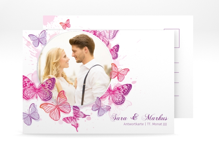 Antwortkarte Hochzeit  Schmetterlinge A6 Postkarte pink