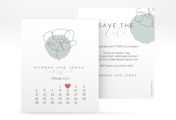 Save the Date-Kalenderblatt Flowerline Kalenderblatt-Karte gruen hochglanz