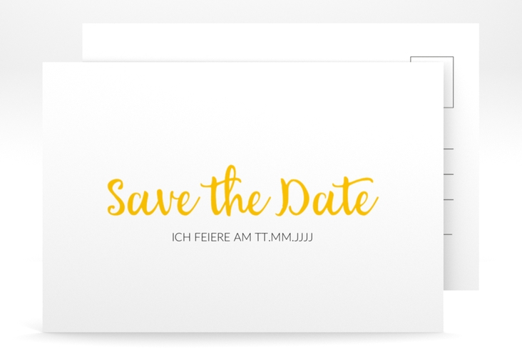 Save the Date-Postkarte Geburtstag Handwriting A6 Postkarte gelb hochglanz