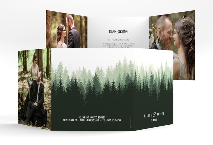 Dankeskarte Hochzeit Forest quadr. Doppel-Klappkarte gruen