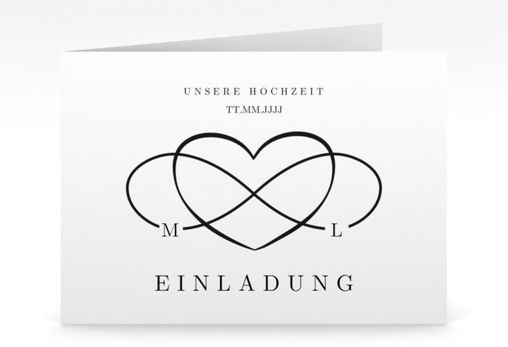Hochzeitseinladung Infinity mittlere Klappkarte quer schwarz