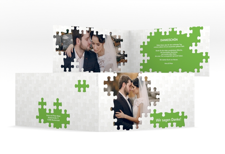Dankeskarte Hochzeit Puzzle lange Klappkarte quer