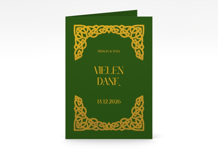 Dankeskarte Hochzeit Celtic A6 Klappkarte hoch gruen mit keltischem Knoten in irischen Farben