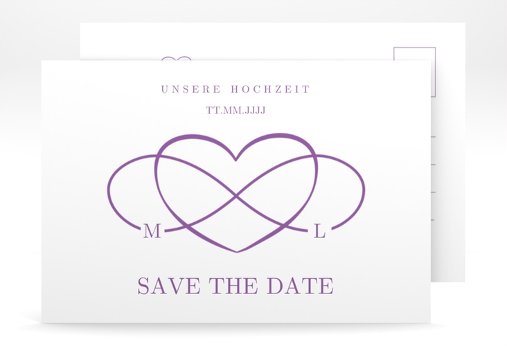 Save the Date-Postkarte Infinity A6 Postkarte lila hochglanz