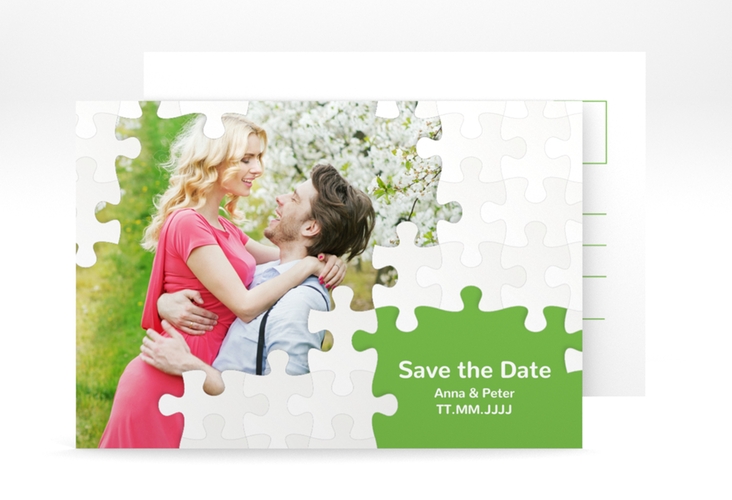 Save the Date-Postkarte Puzzle A6 Postkarte gruen