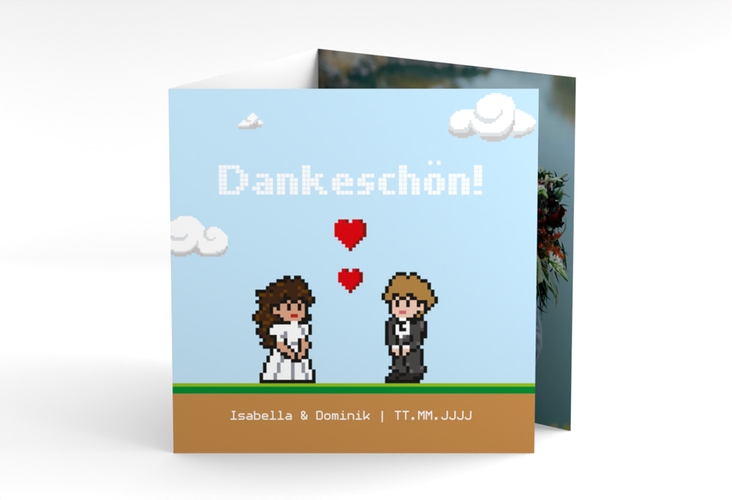 Danksagungskarte Hochzeit Pixel quadr. Doppel-Klappkarte hochglanz
