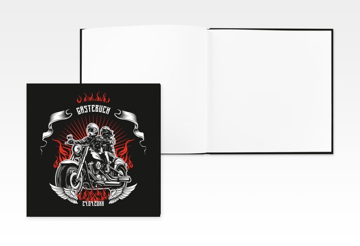 Gästebuch Creation Biker 20 x 20 cm, Hardcover mit Rocker-Paar auf Motorrad