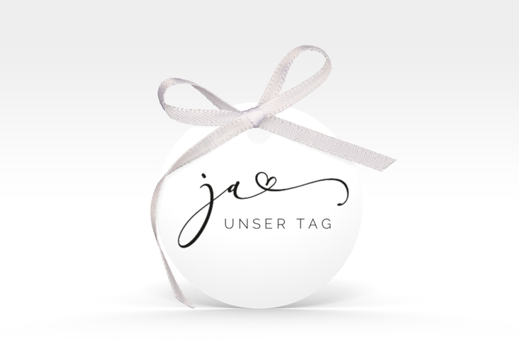Geschenkanhänger Hochzeit Jawort Geschenkanhänger, rund weiss modern minimalistisch mit veredelter Aufschrift