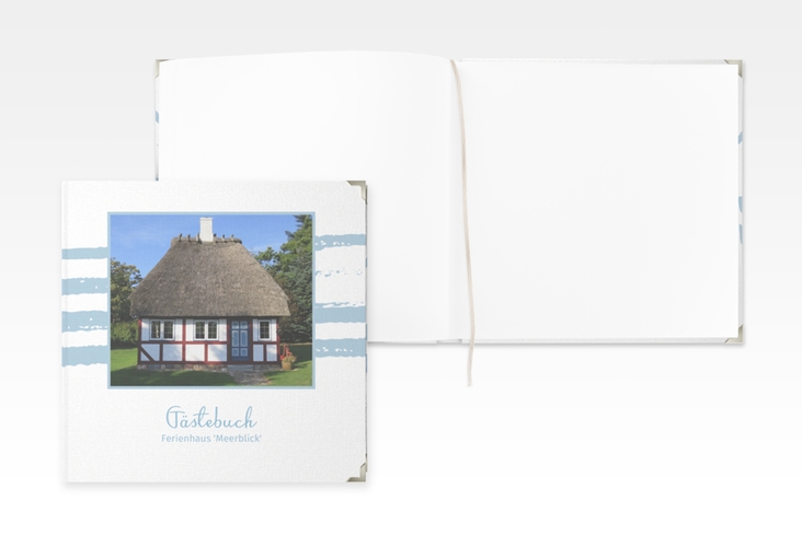 Gästebuch Selection Ferienwohnung Meerblick Leinen-Hardcover maritim gestreift mit Foto