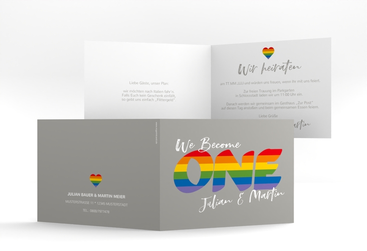 Hochzeitseinladung Pride A6 Klappkarte quer bunt hochglanz