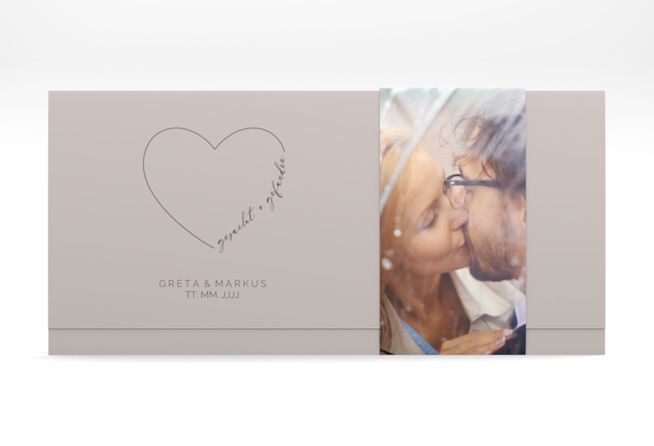 Hochzeitseinladung Lebenstraum Wickelfalzkarte + Banderole grau