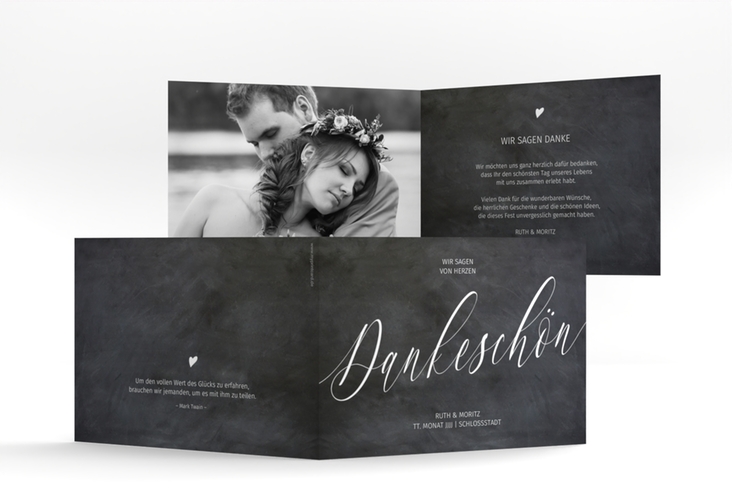 Danksagungskarte Hochzeit Chalkboard A6 Klappkarte quer hochglanz mit Folie
