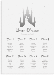 Klick: Details zu Sitzplan Leinwand Hochzeit "Castle" anzeigen Sitzplan Leinwand Hochzeit Castle 50 x 70 cm Leinwand grau