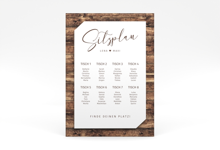 Sitzplan Poster Hochzeit Rusitc 50 x 70 cm Poster braun
