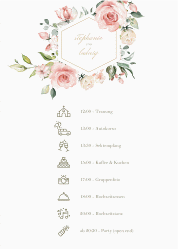Klick: Details zu Tagesablauf Poster Hochzeit "Graceful" anzeigen Tagesablauf Poster Hochzeit Graceful 50 x 70 cm Poster weiss mit Rosenblüten in Rosa und Weiß