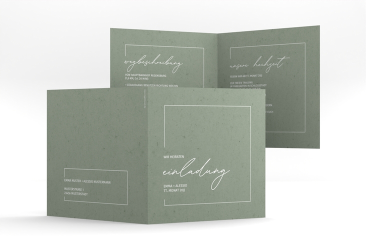 Hochzeitseinladung Simple Line quadr. Klappkarte gruen