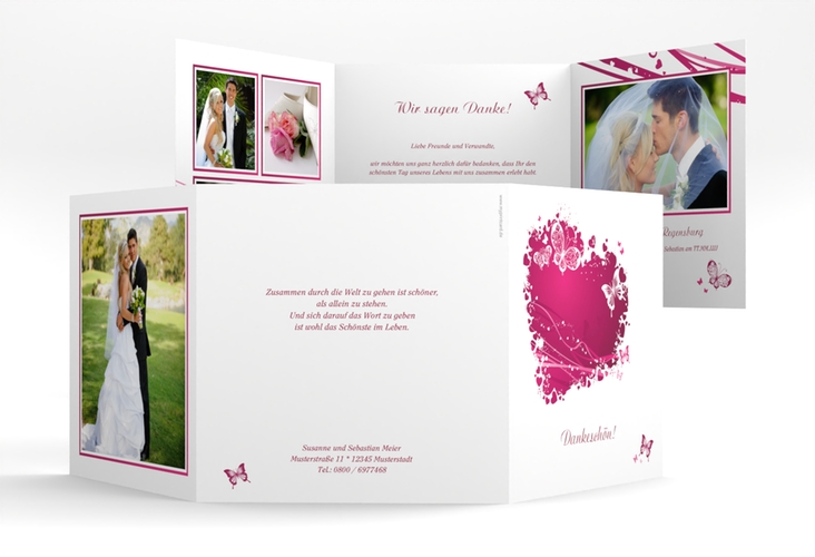 Danksagungskarte Hochzeit Mailand quadr. Doppel-Klappkarte pink hochglanz