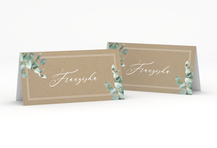 Tischkarte Hochzeit Eucalypt Tischkarten Kraftpapier hochglanz mit Eukalyptus und edlem Rahmen