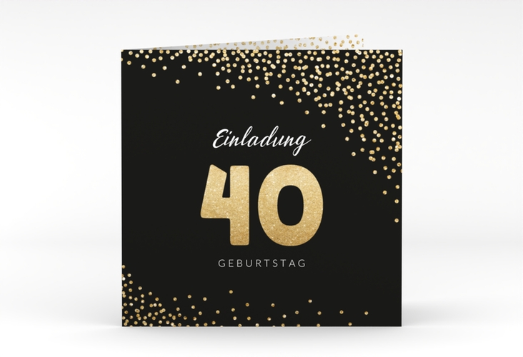 Einladung 40. Geburtstag Glitzer quadr. Klappkarte gold hochglanz