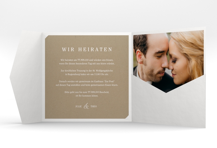 Hochzeitseinladung Mariage Pocketfold mit Bogen aus weißer Spitze