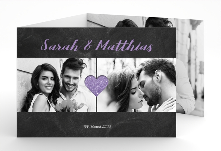 Hochzeitseinladung Sparkly A6 Doppel-Klappkarte lila hochglanz