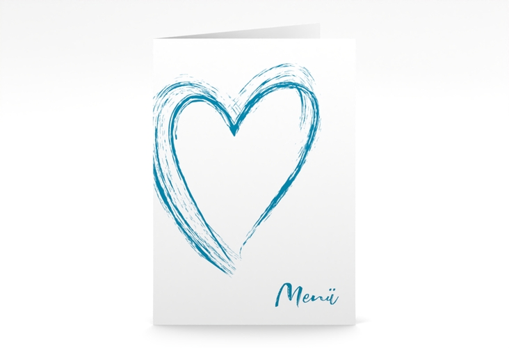 Menükarte Hochzeit Liebe A5 Klappkarte hoch tuerkis hochglanz
