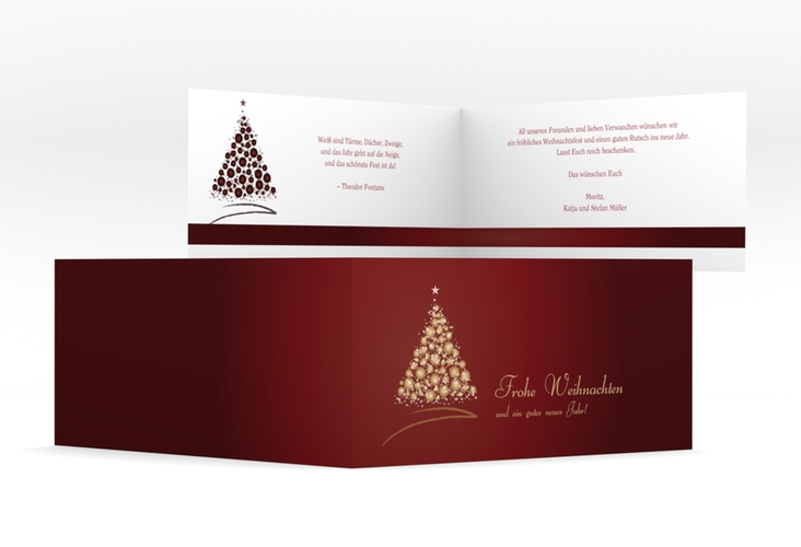 Weihnachtskarte Edel lange Klappkarte quer rot mit Weihnachtsbaum-Motiv