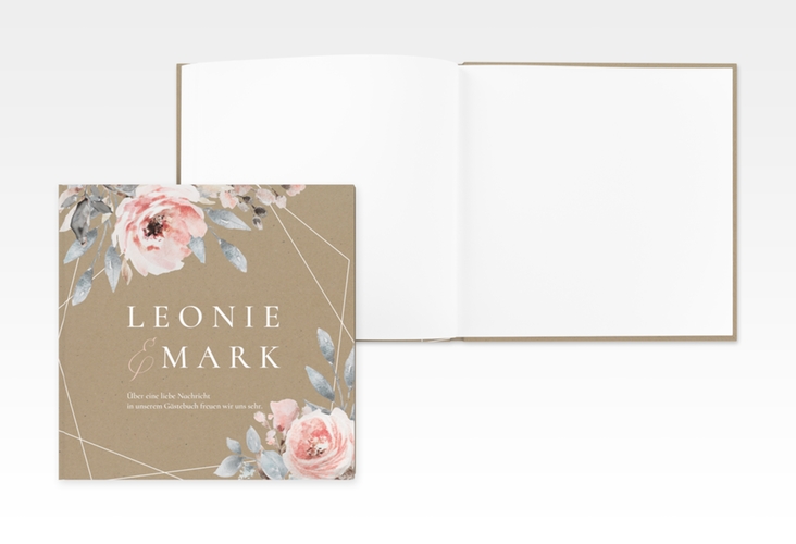 Gästebuch Creation Hochzeit Perfection 20 x 20 cm, Hardcover Kraftpapier mit rosa Rosen