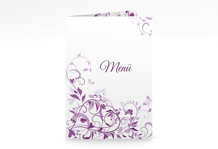 Menükarte Hochzeit Lilly A5 Klappkarte hoch lila hochglanz