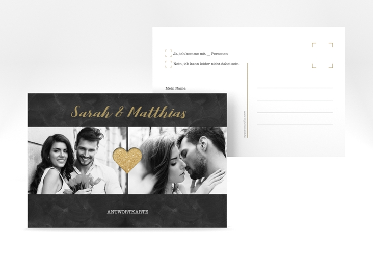 Antwortkarte Hochzeit Sparkly A6 Postkarte gold hochglanz