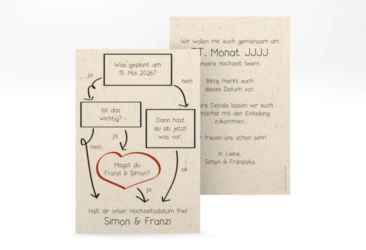 Save the Date-Karte Entscheidung A6 Karte hoch beige