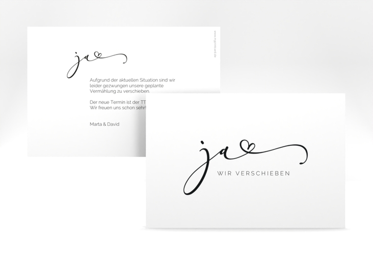 Change the Date-Karte Jawort A6 Karte quer weiss hochglanz modern minimalistisch mit veredelter Aufschrift
