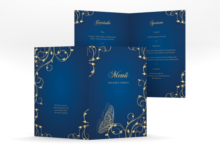 Menükarte Hochzeit Eternity A5 Klappkarte hoch blau hochglanz