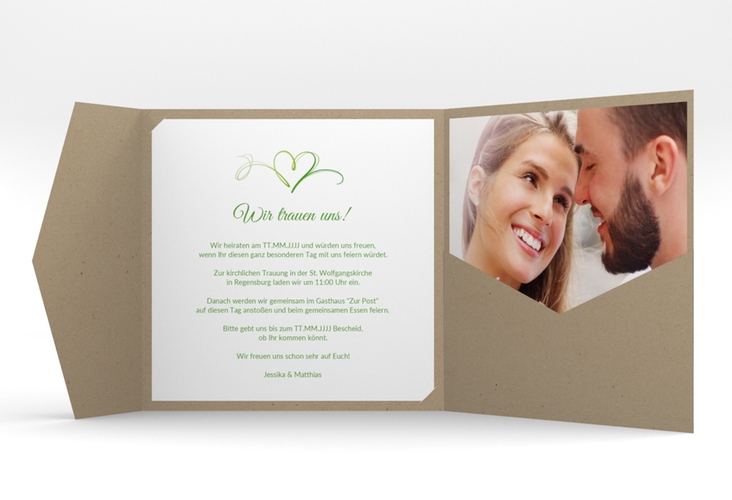 Hochzeitseinladung Envie Pocketfold gruen hochglanz