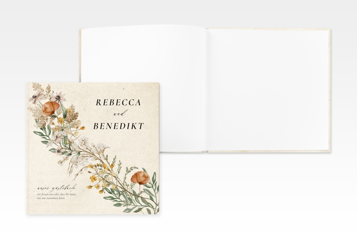 Gästebuch Creation Wildfang 20 x 20 cm, Hardcover beige mit getrockneten Wiesenblumen