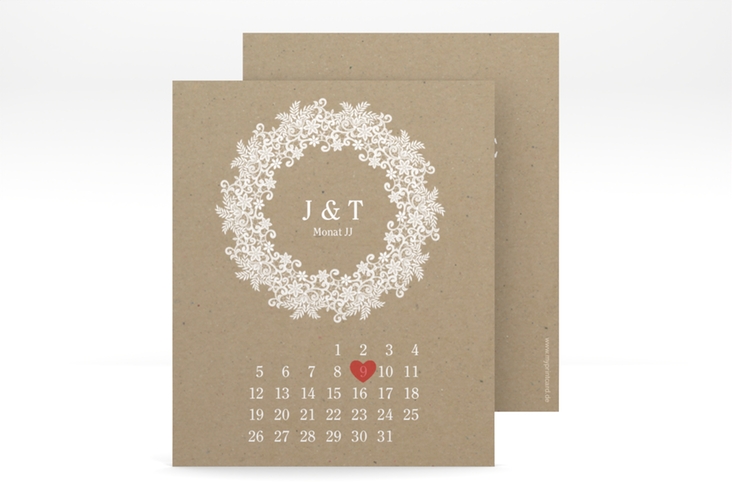 Save the Date-Kalenderblatt Mariage Kalenderblatt-Karte hochglanz mit Bogen aus weißer Spitze