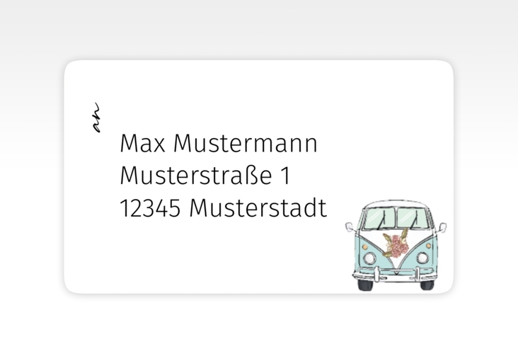 Empfängeretikett Hochzeit Hochzeitsbulli 63,5 x 38,1 mm blau