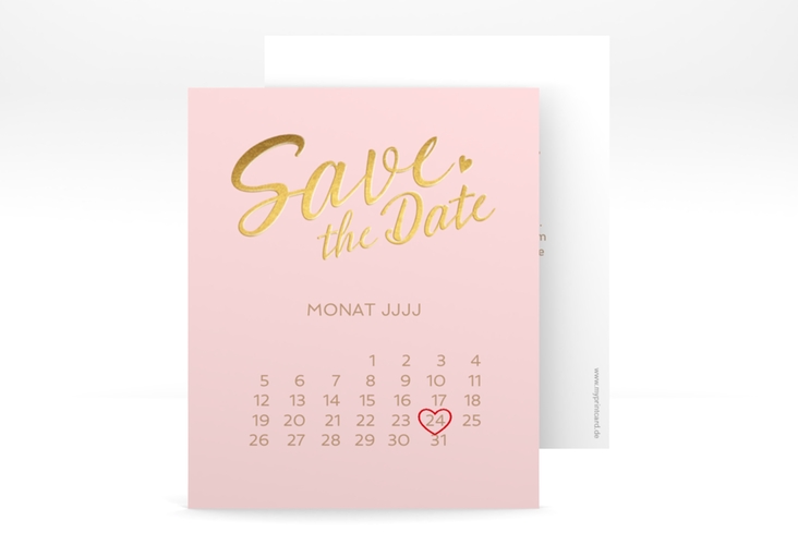 Save the Date-Kalenderblatt Glam Kalenderblatt-Karte rosa hochglanz
