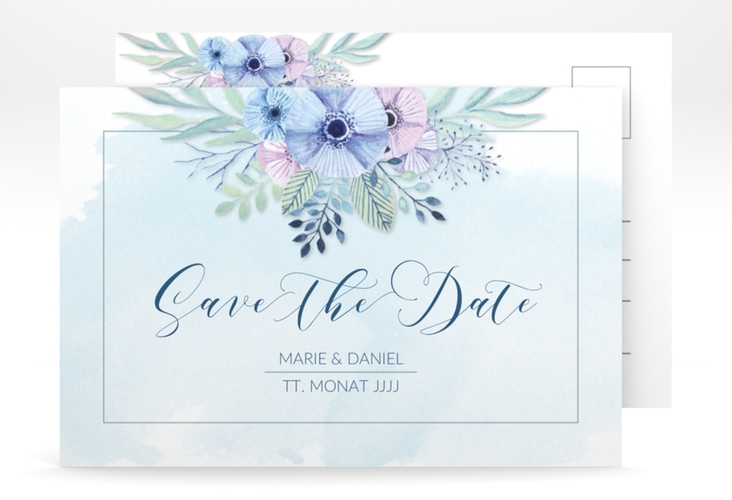 Save the Date-Postkarte Surfinia A6 Postkarte blau hochglanz