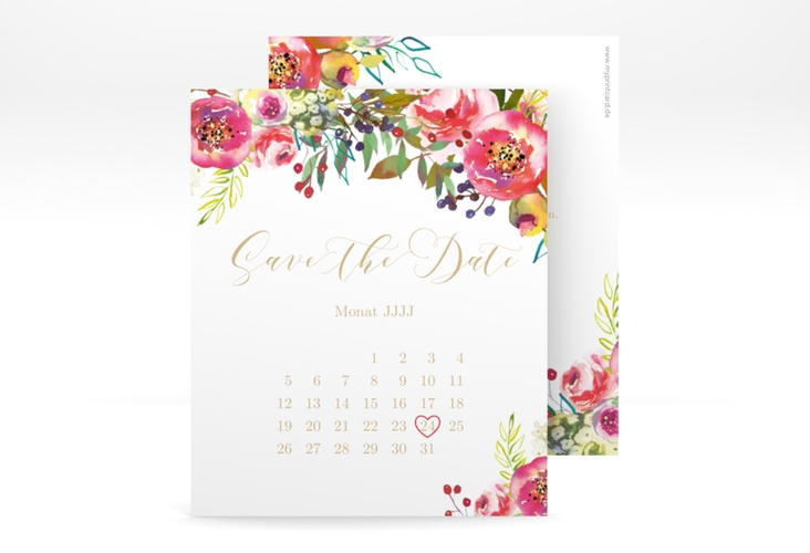 Save the Date-Kalenderblatt Flowerbomb Kalenderblatt-Karte weiss hochglanz