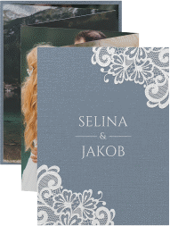 Klick: Details zu Foto-Leporello Hochzeit "Vintage" anzeigen Foto-Leporello Hochzeit Vintage Leporello blau mit floraler Spitze