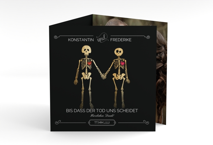 Dankeskarte Hochzeit Bones quadr. Doppel-Klappkarte