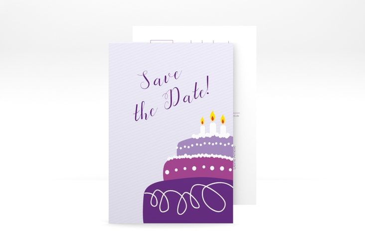 Save the Date-Postkarte Geburtstag Cake A6 Postkarte flieder hochglanz
