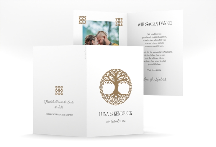 Dankeskarte Hochzeit Lebensbaum A6 Klappkarte hoch weiss im Stil der Kelten und Wikinger