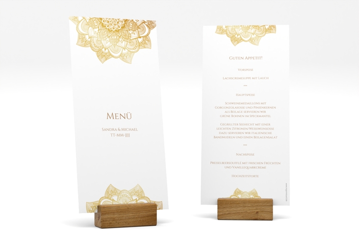 Menükarte Hochzeit Delight lange Karte hoch gold