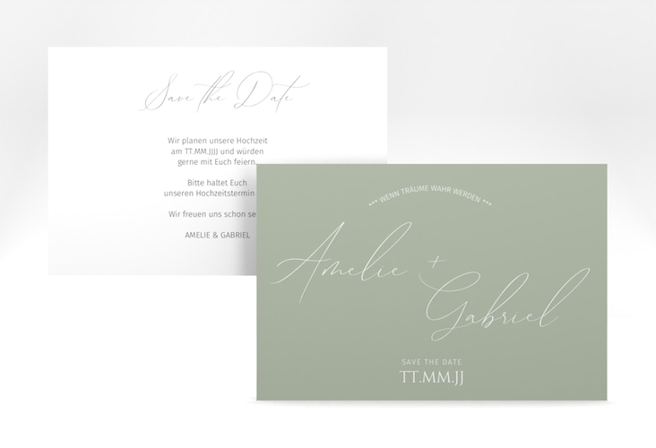 Save the Date-Karte Federschrift A6 Karte quer gruen in schlichtem Design mit Kalligrafie