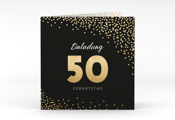 Einladung 50. Geburtstag Glitzer quadr. Klappkarte gold