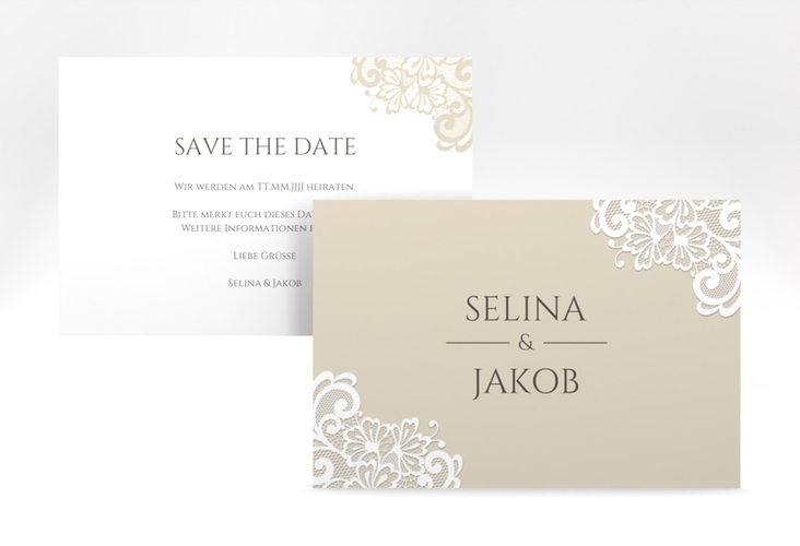 Save the Date-Karte Vintage A6 Karte quer mit floraler Spitze