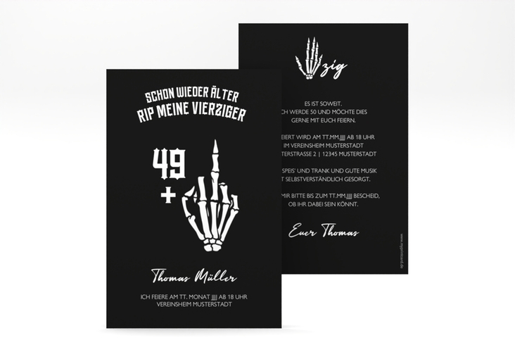 Einladung 50. Geburtstag Alter Knochen A6 Karte hoch schwarz