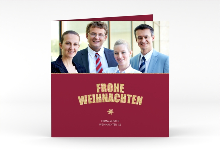 Geschäftliche Weihnachtskarte Weihnachtsfunkeln quadr. Klappkarte rot hochglanz